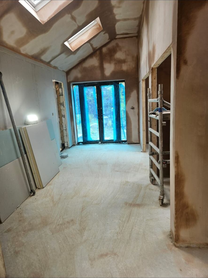 Open-plan extension plastering by D Whitley Plastering